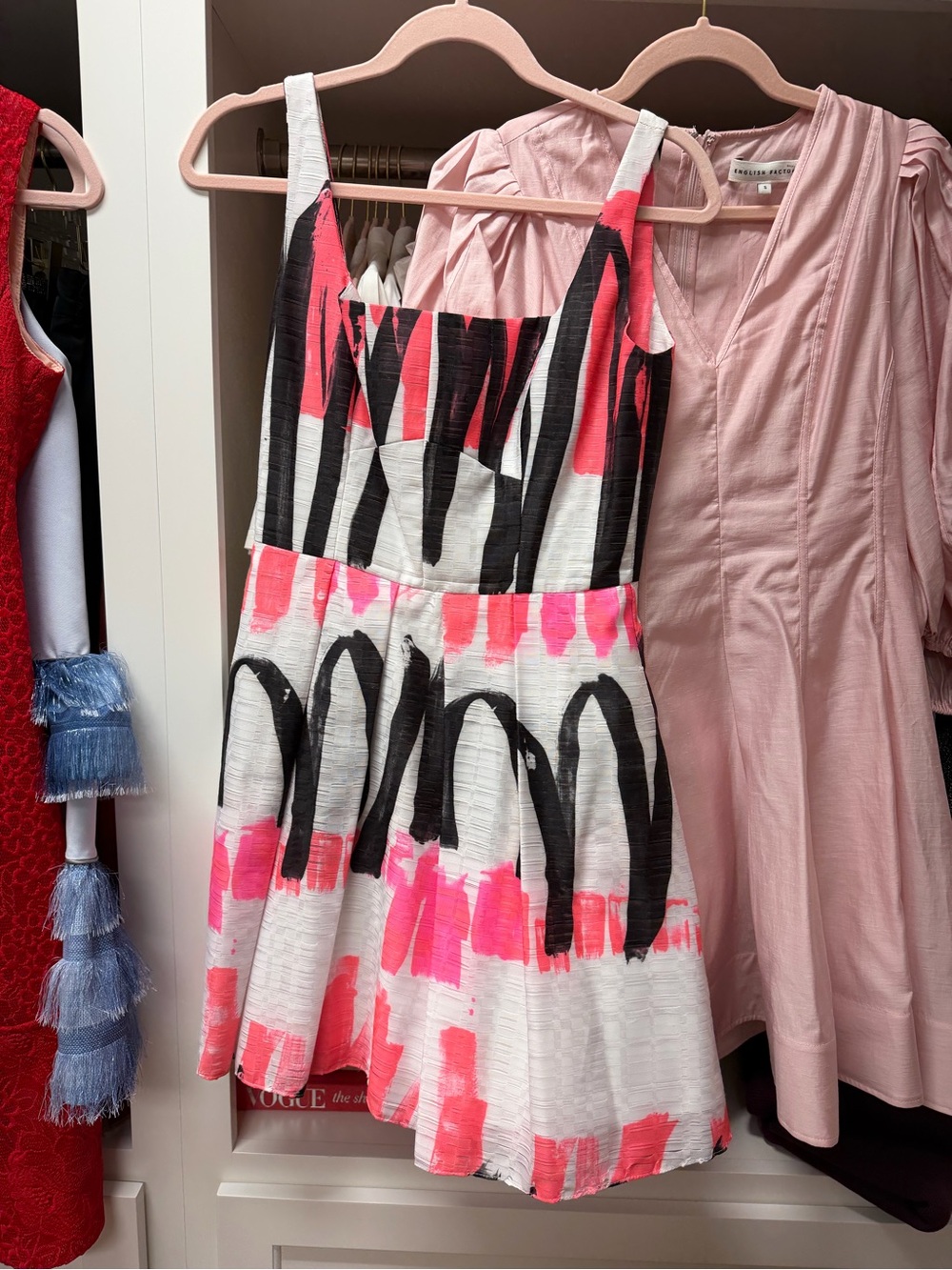 Milly White & Pink Brushstroke Print Sleeveless Dress